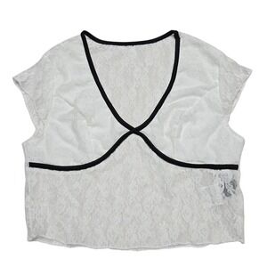 Shein Crop Top Womens Juniors Small White Sheer Floral Lace V Neck Baby Doll